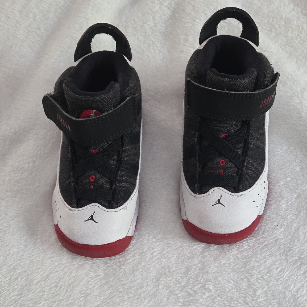 Baby Air Jordan 6 Rings Kids Black and White Sneakers With Red Bottoms Size 7C